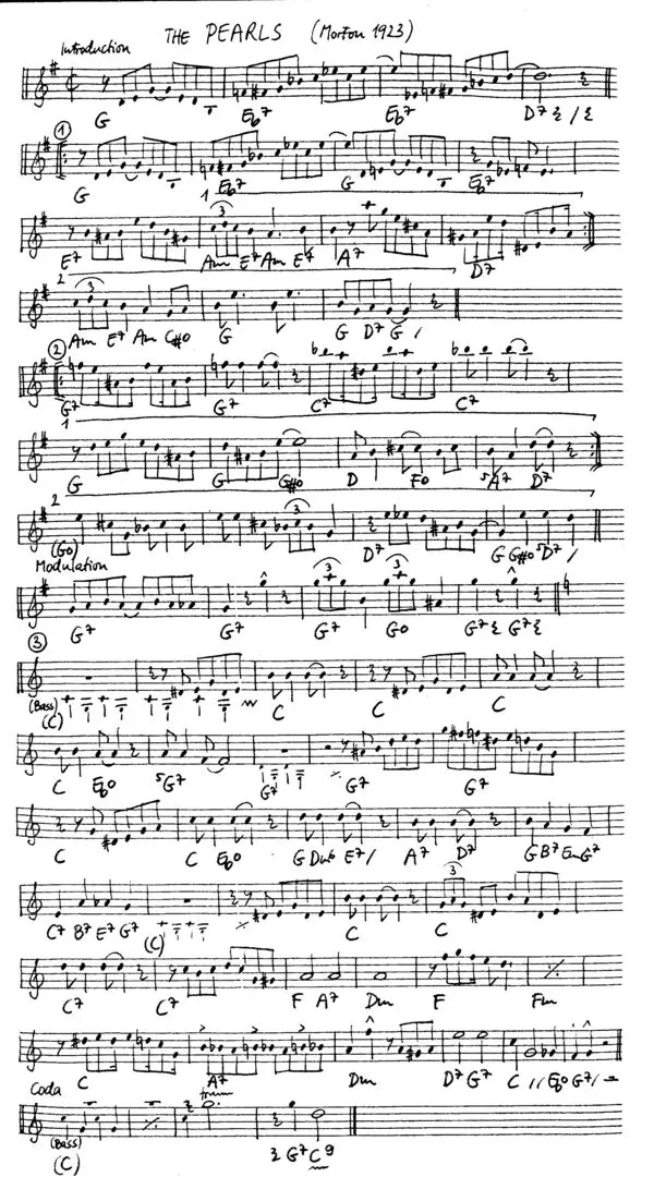 the pearls free jazz leadsheet - Courtesy of the Jungle Jazz Band